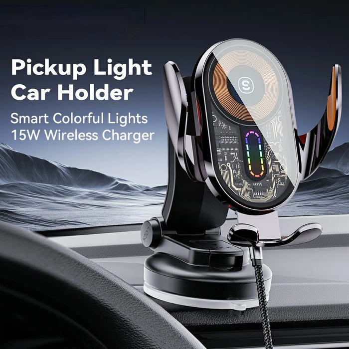 ESSAGER Music Pickup Lighting Car Phone Holder Wireless Charger with Hook+Suction Cup Bottom - 7