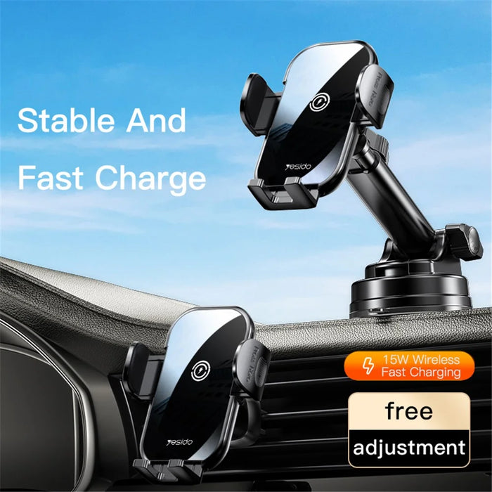 YESIDO C197 Car 15W Wireless Phone Charger Mount Clamp Phone Clip Bracket Holder with Suction Cup - 2