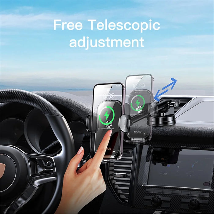 YESIDO C197 Car 15W Wireless Phone Charger Mount Clamp Phone Clip Bracket Holder with Suction Cup - 4
