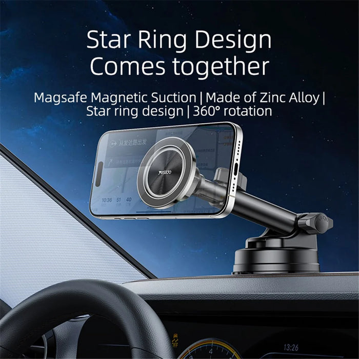 YESIDO C179 Suction Cup Bottom Car Strong Magnetic Mount Zinc Alloy Cell Phone Holder Bracket - 2