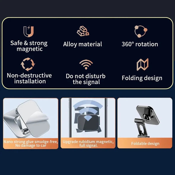 JMARY MH-82 Car Dashboard Mount Magnetic Phone Holder Zinc Alloy Foldable Cellphone Stand - 3