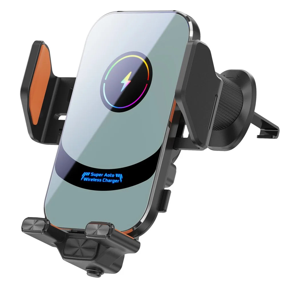 X16 Magnetic Phone Mount Car Smart Sensor Air Vent Phone Holder Automatic Wireless Charger - Silver - 1