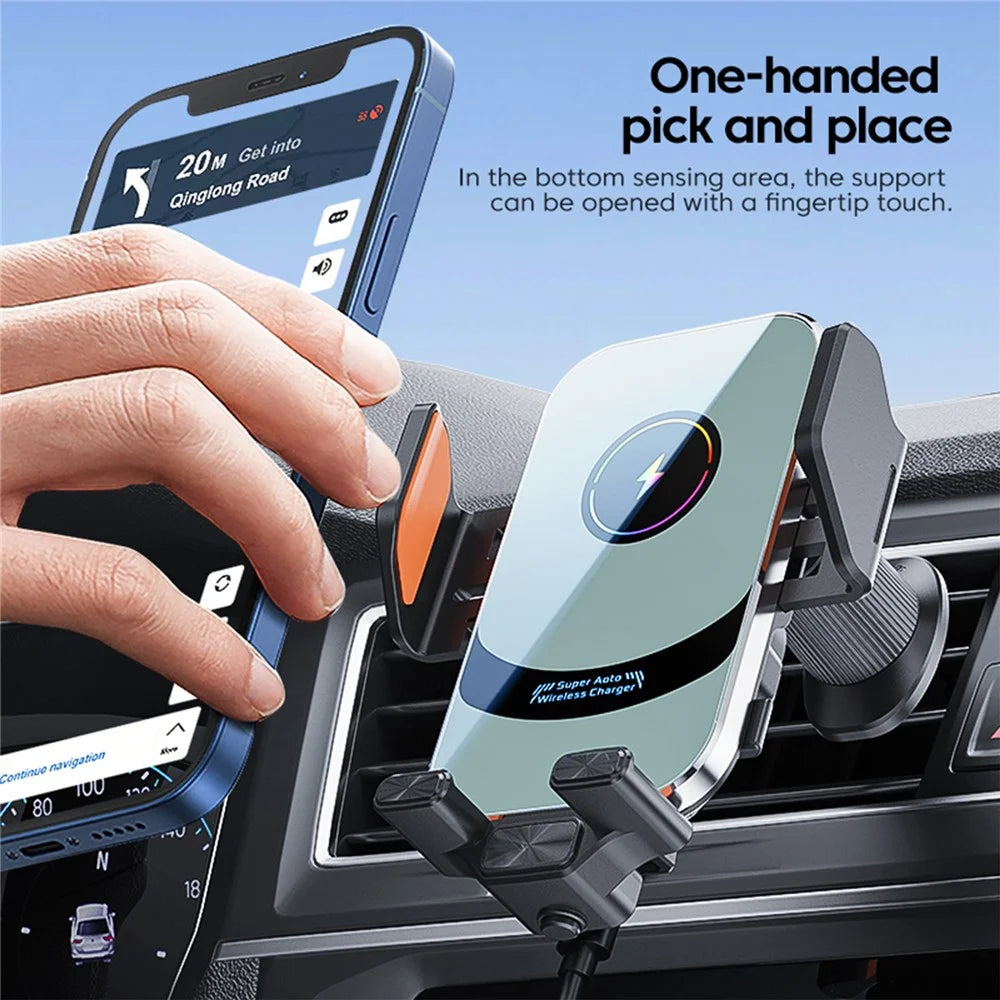 X16 Magnetic Phone Mount Car Smart Sensor Air Vent Phone Holder Automatic Wireless Charger - Silver - 3