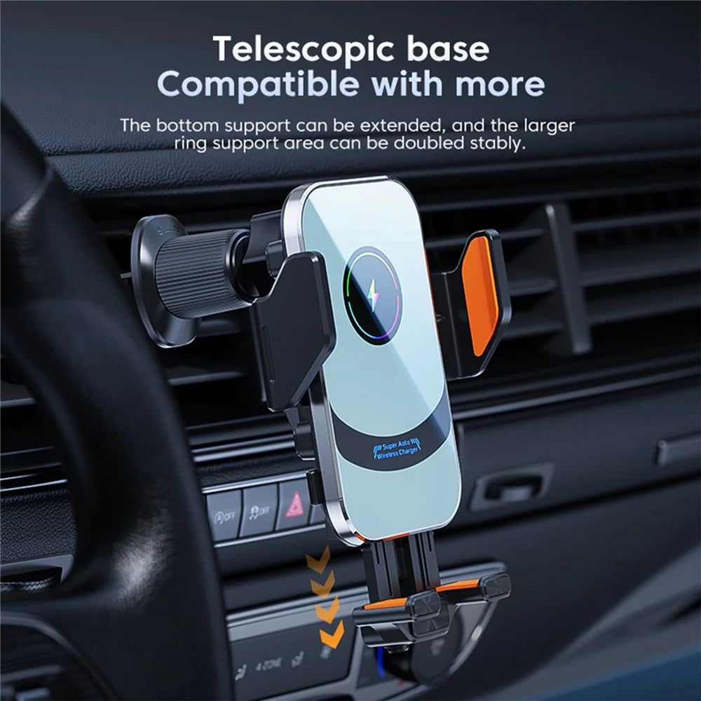 X16 Magnetic Phone Mount Car Smart Sensor Air Vent Phone Holder Automatic Wireless Charger - Silver - 6