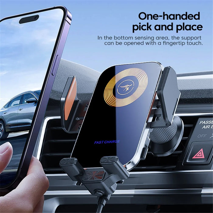 X15 Car Air Vent Cell Phone Mount Holder Wireless Charger Mobile Phone Bracket - Silver - 3