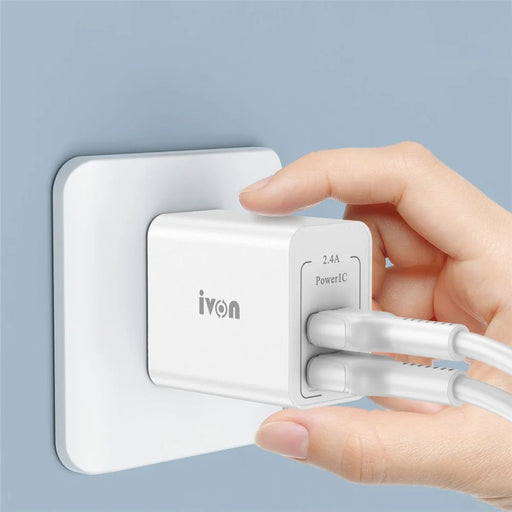 IVON AD36 12W USB Wall Charger US Plug 5V 2.4A Dual USB Port Fast Charging Block - 2
