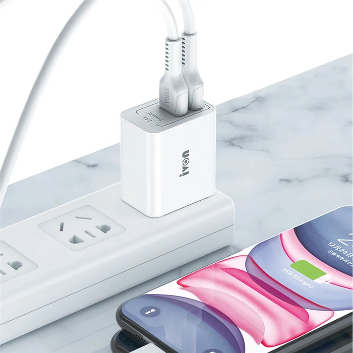 IVON AD36 12W USB Wall Charger US Plug 5V 2.4A Dual USB Port Fast Charging Block - 3