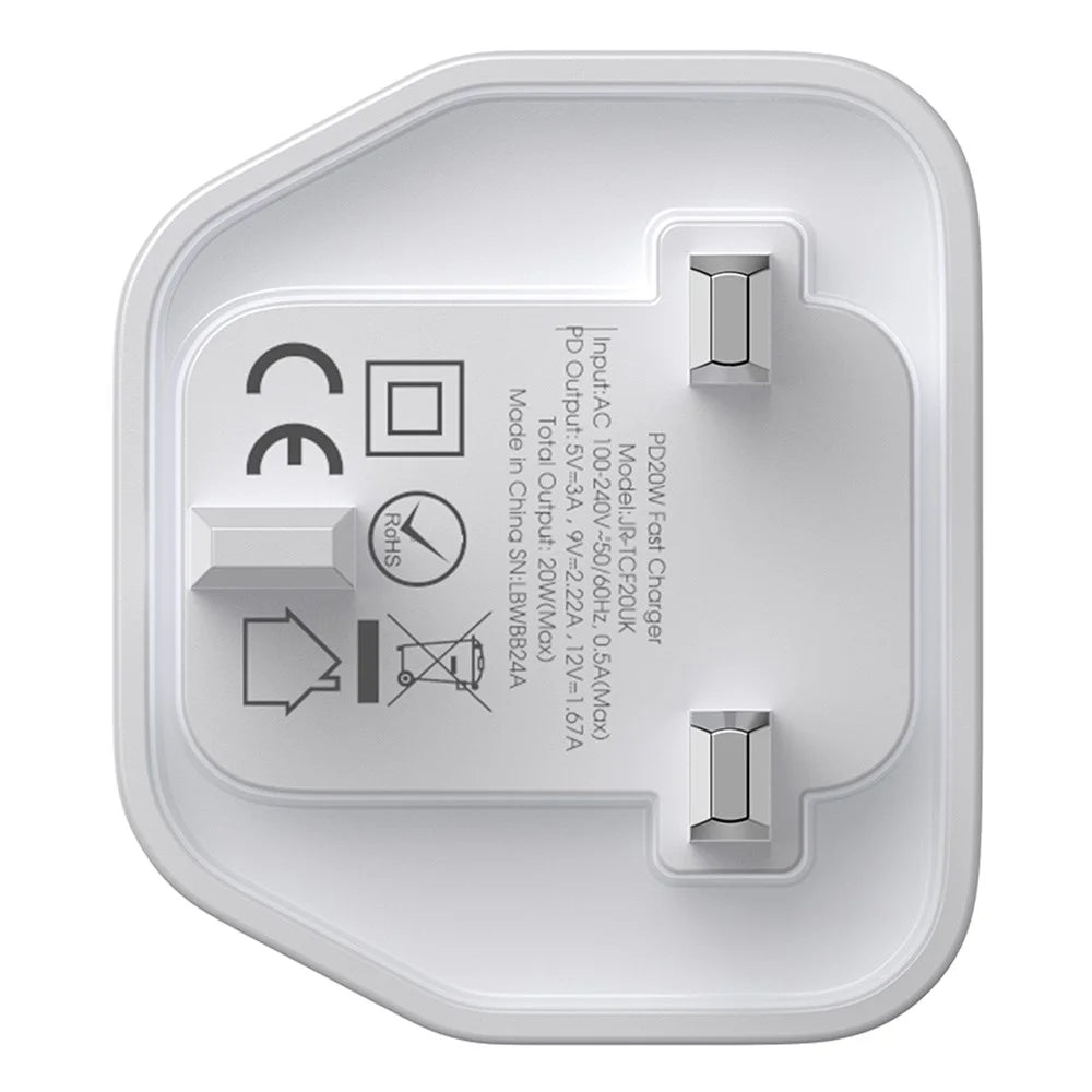 JOYROOM JR-TCF20 UK Plug PD 20W Fast Charger Type-C Wall Charger Adapter for iPhone 16-15 Series, White - 4