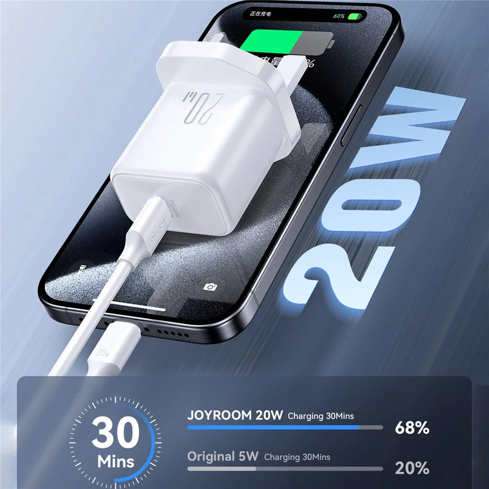 JOYROOM JR-TCF20 UK Plug PD 20W Fast Charger Type-C Wall Charger Adapter for iPhone 16-15 Series, White - 5