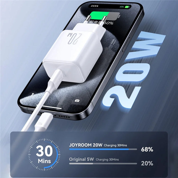 JOYROOM TCF20 PD 20W Fast Charging EU Plug Charger Set with 1m Type-C to Type-C Cable for iPhone 16-15 Series - 4