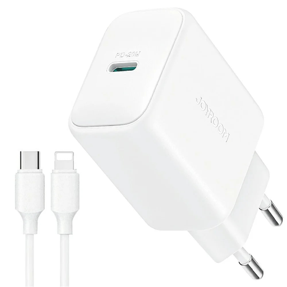 JOYROOM JR-TCF20 Mini PD 20W Quick Charger Travel Power Plug Adapter with Type-C to 8-Pin Cable, EU Plug - 1