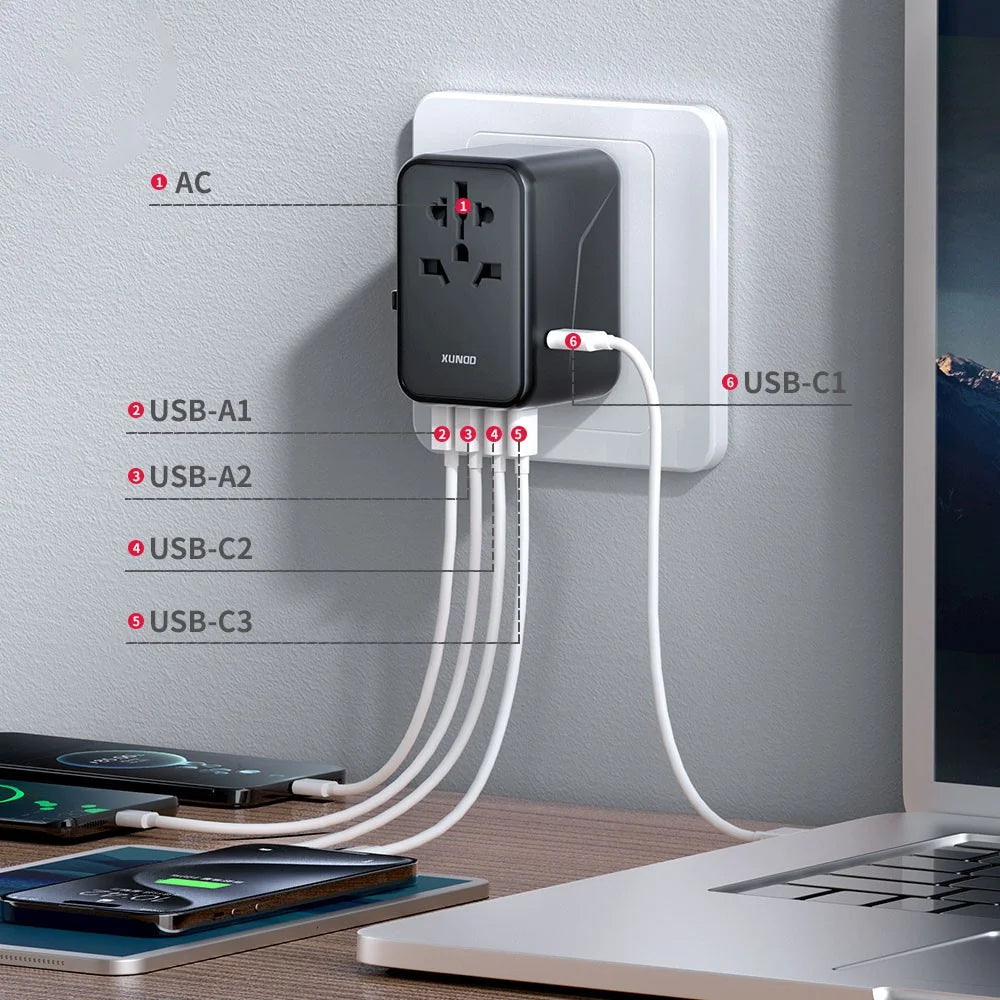XUNDD XDCH-072 Universal Travel Wall Charger 65W Phone Charger Adapter with 5 USB Ports - 7