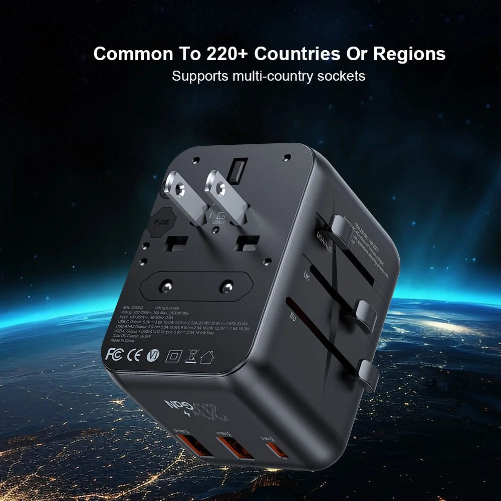XUNDD XDCH-069 International Travel Power Adapter 20W 3-Port USB Wall Charger - 3