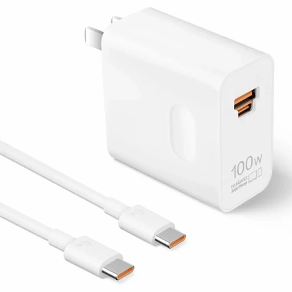 HUAWEI HW-200500C02 100W High Power Adapter USB-A + Type-C CN Plug Wall Charger with Cable (Chinese Version) - White - 1