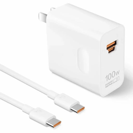 HUAWEI HW-200500C02 100W High Power Adapter USB-A + Type-C CN Plug Wall Charger with Cable (Chinese Version) - White - 1