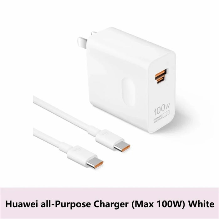 HUAWEI HW-200500C02 100W High Power Adapter USB-A + Type-C CN Plug Wall Charger with Cable (Chinese Version) - White - 2