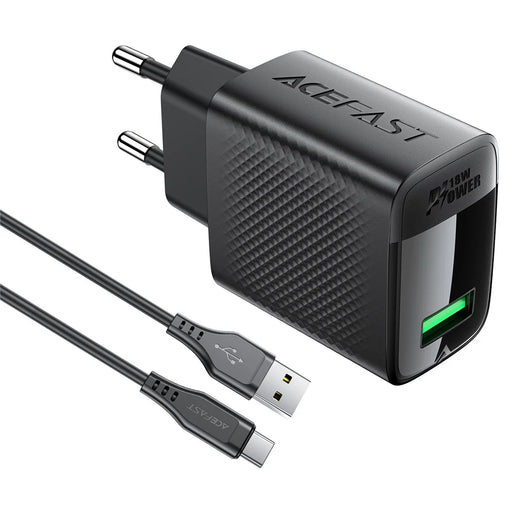ACEFAST A90 GaN Wall Charger QC 18W Single USB-A Power Adapter with Type-C Cable - EU Plug - 2