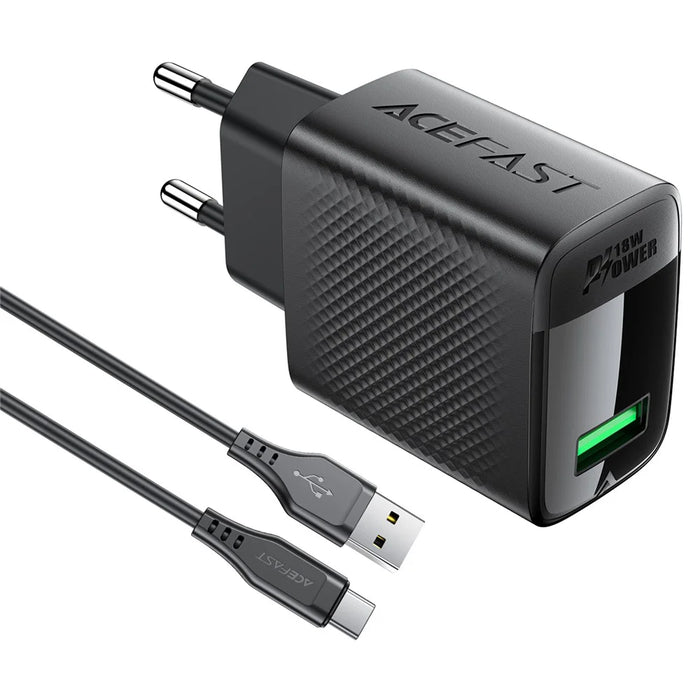 ACEFAST A90 GaN Wall Charger QC 18W Single USB-A Power Adapter with Type-C Cable - EU Plug - 2