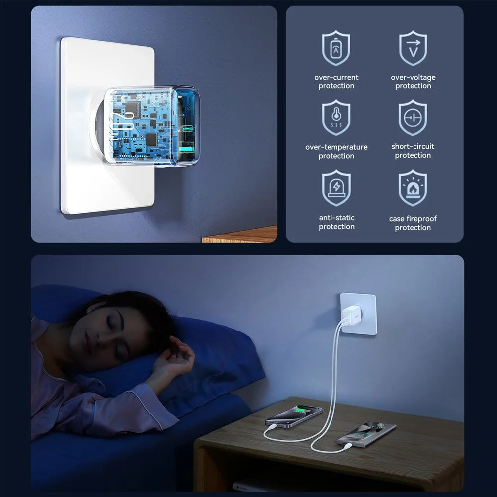 JOYROOM JR-TCF21 20W Fast Charger Type-C + USB-A Dual Port Power Adapter for iPhone 16-15 Series - EU Plug - 4