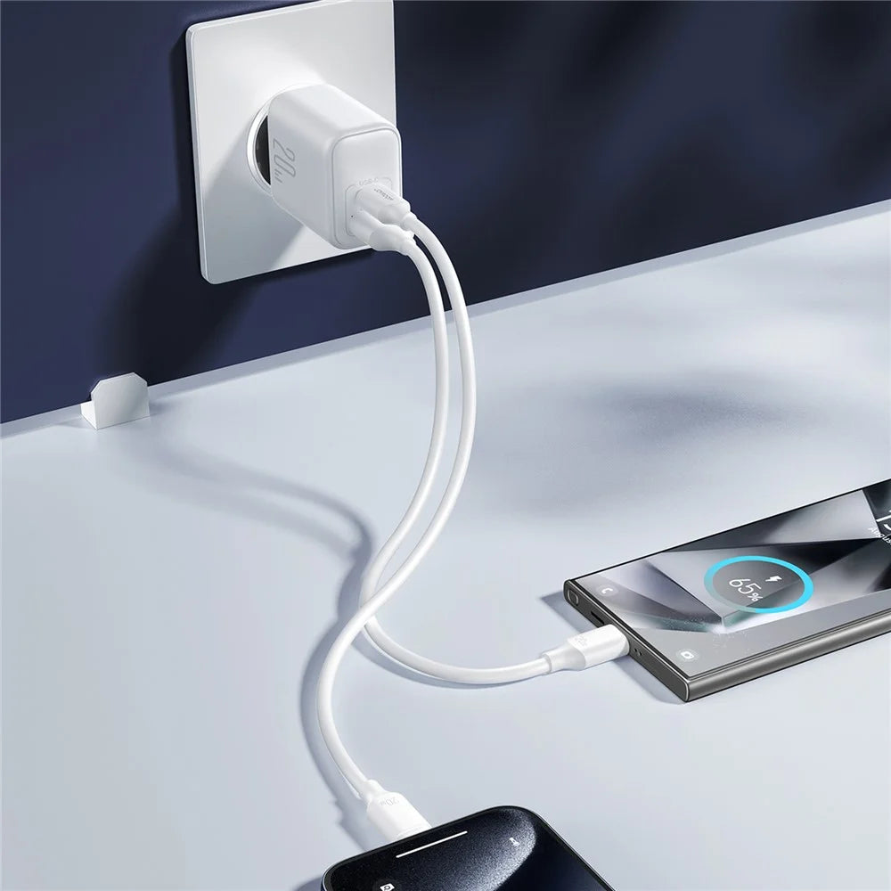 JOYROOM JR-TCF21 20W Fast Charger Type-C + USB-A Dual Port Power Adapter for iPhone 16-15 Series - EU Plug - 5