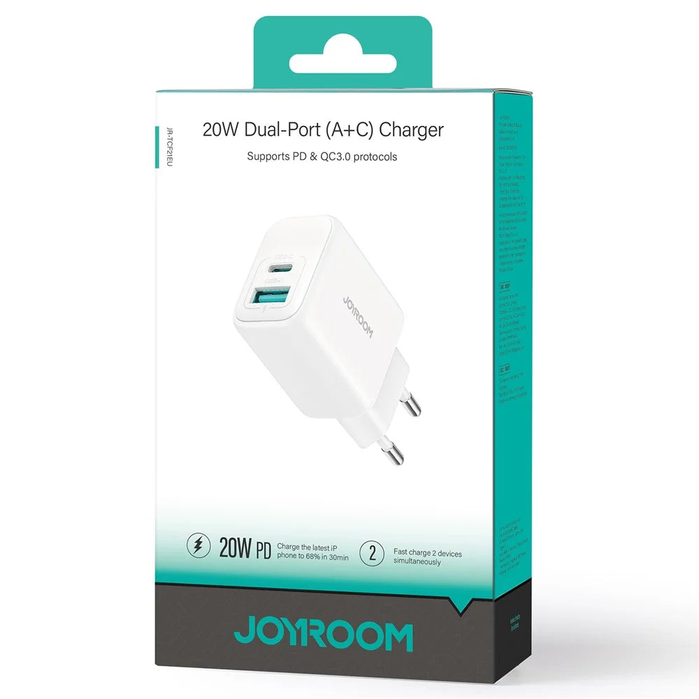 JOYROOM JR-TCF21 20W Fast Charger Type-C + USB-A Dual Port Power Adapter for iPhone 16-15 Series - EU Plug - 7