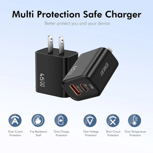 ENKAY ENK-FC001 45W USB-A + Type-C Dual Port Wall Charger Power Adapter - Black - 2