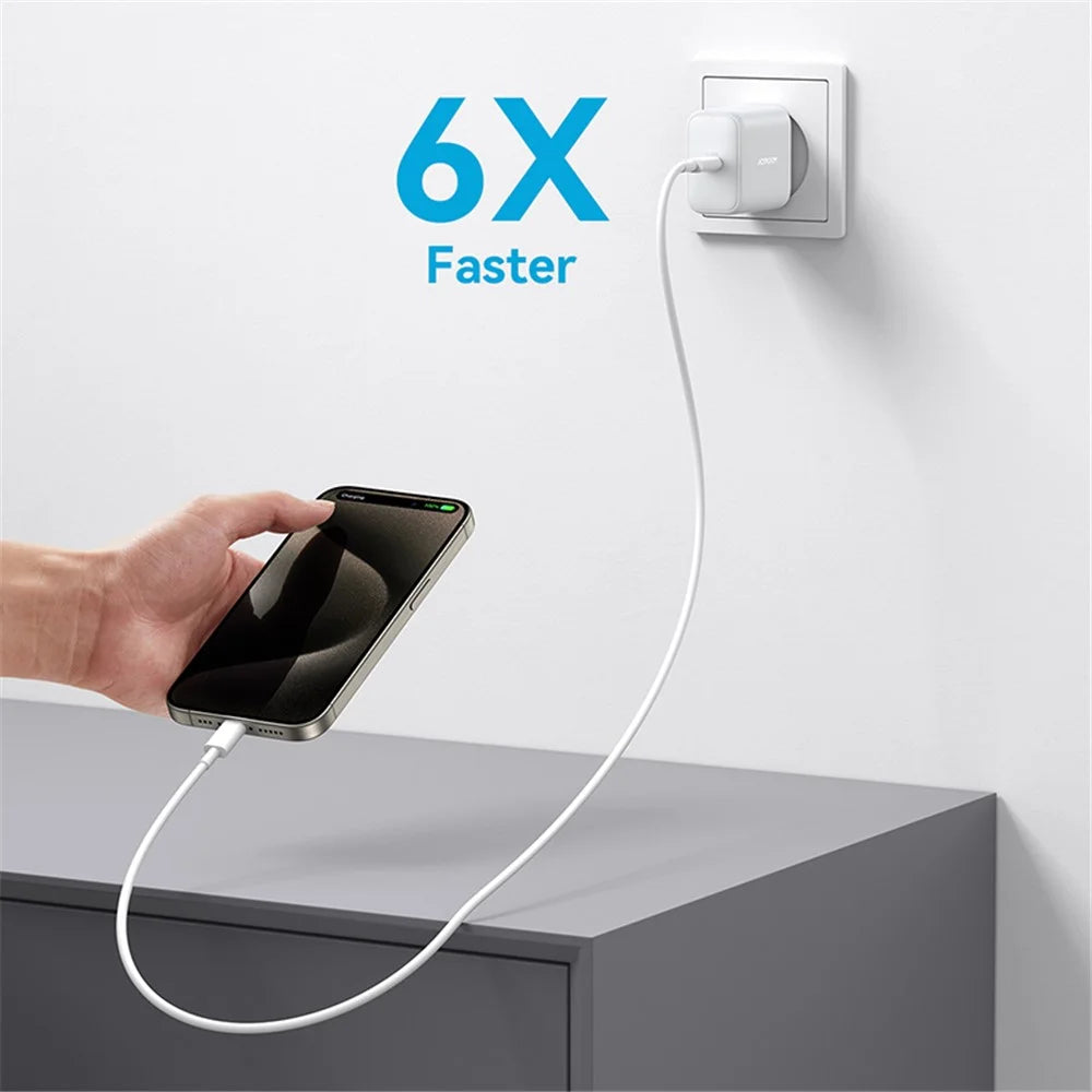 JOYROOM JR-TCF24 PD 30W Fast Charging Power Adapter Type-C Mini Wall Charger, EU Plug for iPhone 16-15 Series - White - 6