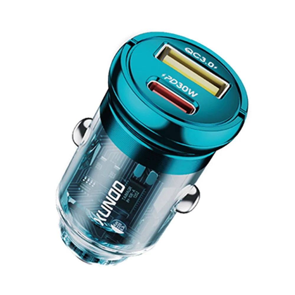 XUNDD XDCH-079 Car Charger Pull Tab PD 30W + QC3.0 Cigarette Lighter Adapter with Indicator Light - Blue - 1