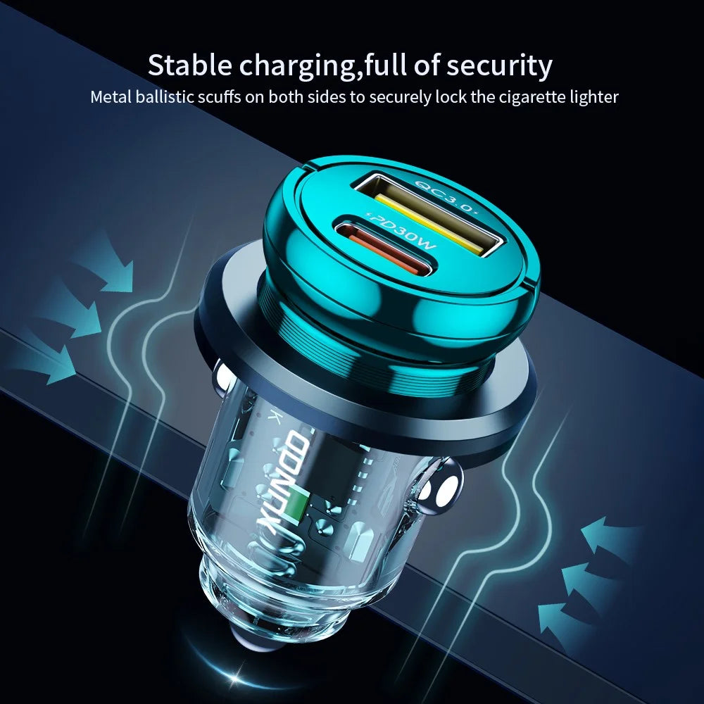 XUNDD XDCH-079 Car Charger Pull Tab PD 30W + QC3.0 Cigarette Lighter Adapter with Indicator Light - Blue - 2