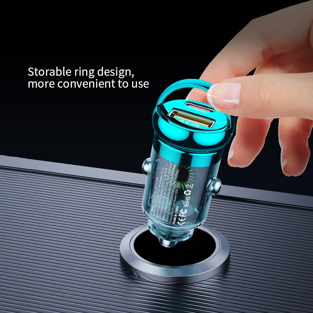 XUNDD XDCH-079 Car Charger Pull Tab PD 30W + QC3.0 Cigarette Lighter Adapter with Indicator Light - Blue - 5