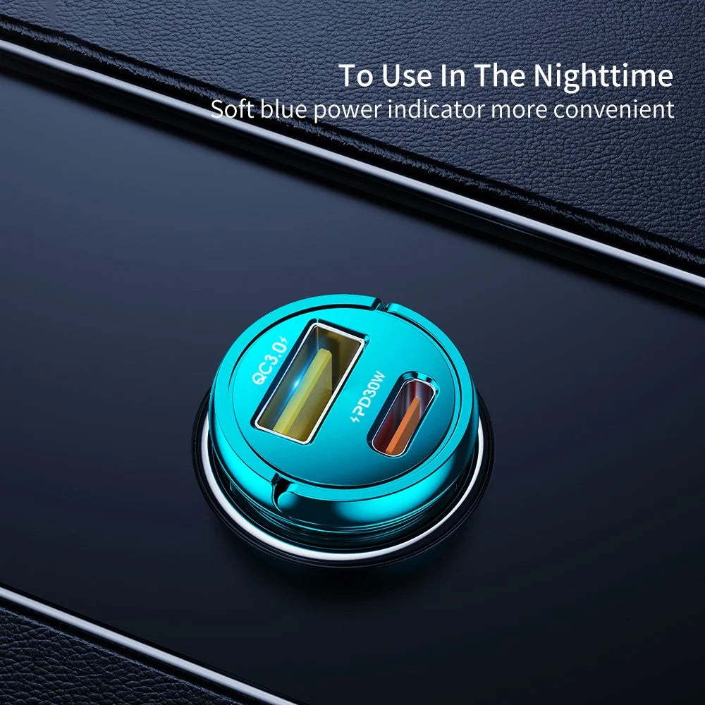 XUNDD XDCH-079 Car Charger Pull Tab PD 30W + QC3.0 Cigarette Lighter Adapter with Indicator Light - Blue - 6