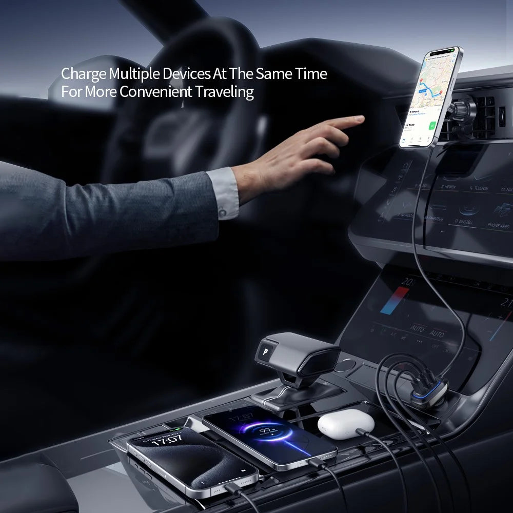 XUNDD XDCH-080 30W 3-Port Car Charger Adapter (2 USB-C + USB-A) Cigarette Lighter with Cable - 2
