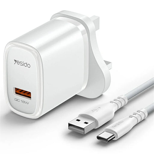 YESIDO YC85C UK Plug Single USB Port Wall Charger 18W Phone Tablet Fast Charging Adapter with Cable - 1