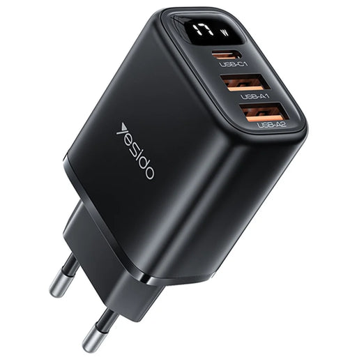 YESIDO YC67 Digital Display 17W Wall Charger 2 USB + 1 Type-C Phone Tablet Charging Adapter, EU Plug - 1