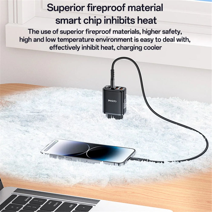 YESIDO YC67 Digital Display 17W Wall Charger 2 USB + 1 Type-C Phone Tablet Charging Adapter, EU Plug - 5