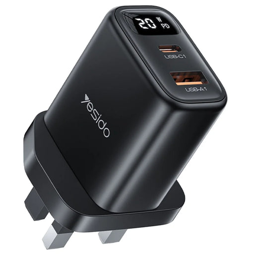YESIDO YC87 Digital Display 20W Wall Charger USB + Type-C Phone Tablet Charging Adapter, UK Plug - 1