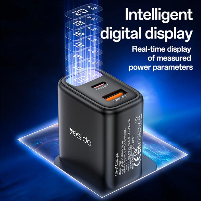 YESIDO YC87 Digital Display 20W Wall Charger USB + Type-C Phone Tablet Charging Adapter, UK Plug - 4