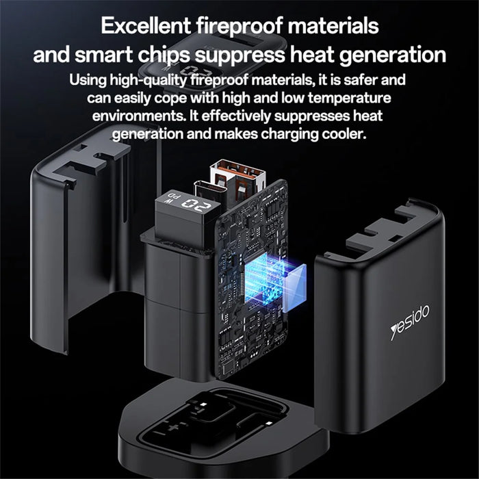 YESIDO YC87 Digital Display 20W Wall Charger USB + Type-C Phone Tablet Charging Adapter, UK Plug - 5
