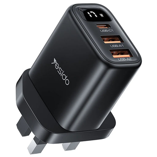 YESIDO YC86 17W Digital Display Wall Charger 2 USB + 1 Type-C Phone Charging Adapter, UK Plug - 1