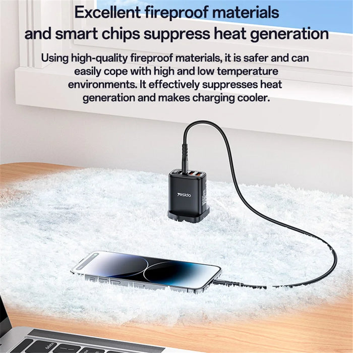 YESIDO YC86 17W Digital Display Wall Charger 2 USB + 1 Type-C Phone Charging Adapter, UK Plug - 5