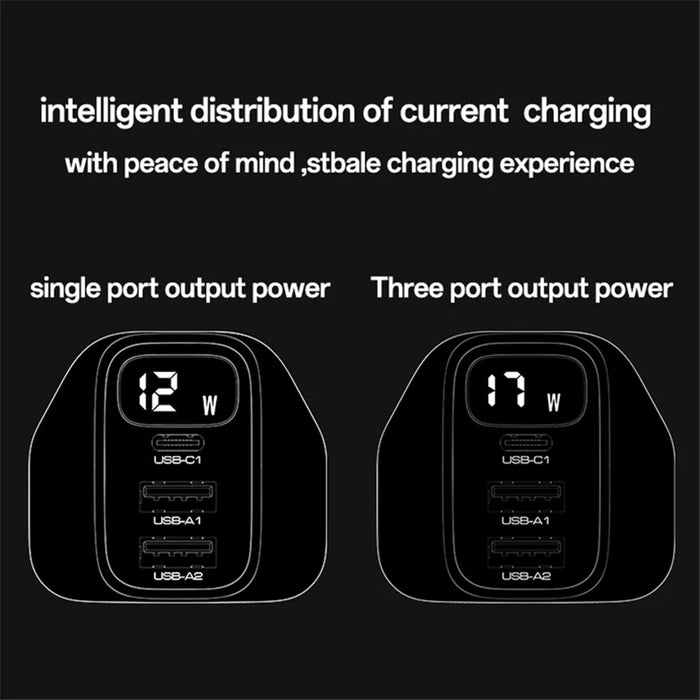 YESIDO YC86 17W Digital Display Wall Charger 2 USB + 1 Type-C Phone Charging Adapter, UK Plug - 6