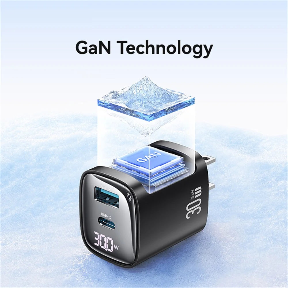 USAMS CC230 30W Fast Charging GaN Adapter USB-C+USB-C Dual Port Wall Charger Power Display, US Plug - Black - 3