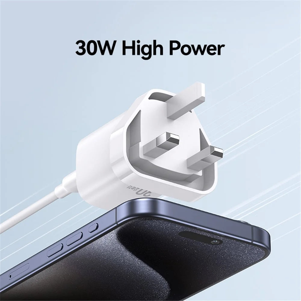 USAMS CC256 30W Dual Port GaN Charger Type-C + USB-A Fast Charging Adapter, UK Plug - White - 5