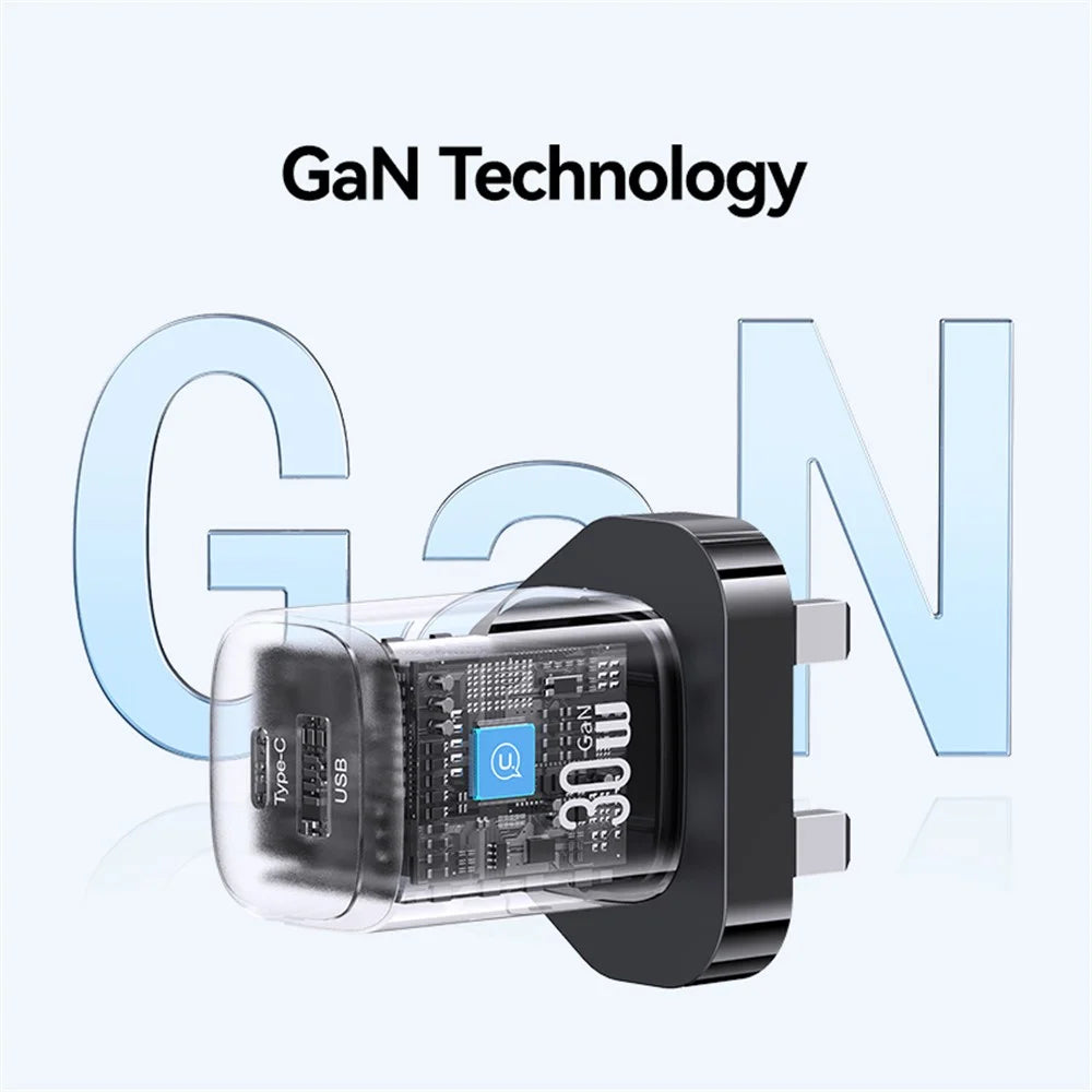 USAMS CC256 30W Dual Port GaN Charger Type-C + USB-A Fast Charging Adapter, UK Plug - White - 6