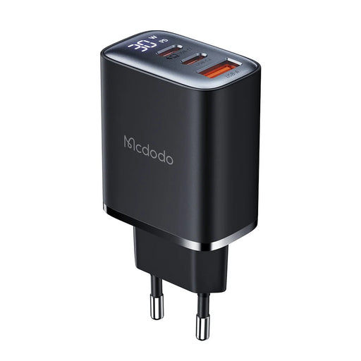 MCDODO CH-2180 30W Dual Type-C+USB-A Wall Charger Digital Display Charging Adapter, EU Plug - Black - 1