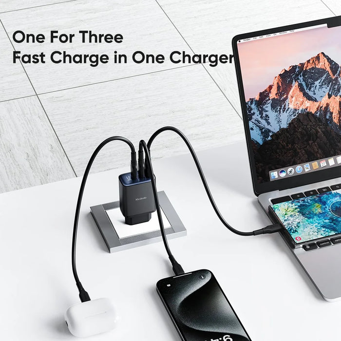 MCDODO CH-2180 30W Dual Type-C+USB-A Wall Charger Digital Display Charging Adapter, EU Plug - Black - 4