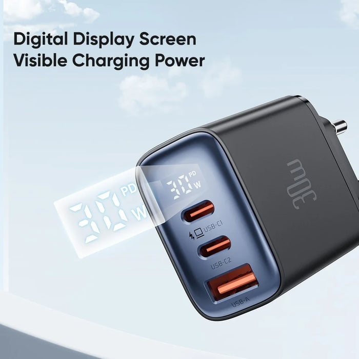 MCDODO CH-2180 30W Dual Type-C+USB-A Wall Charger Digital Display Charging Adapter, EU Plug - Black - 6