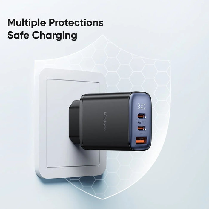 MCDODO CH-2180 30W Dual Type-C+USB-A Wall Charger Digital Display Charging Adapter, EU Plug - Black - 7
