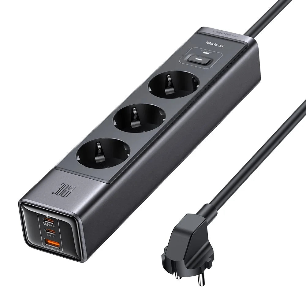 MCDODO CH-0620 EU Plug 6-in-1 30W GaN Surge Protection Power Strip (3 AC+2 USB-C+USB-A) - Black - 1