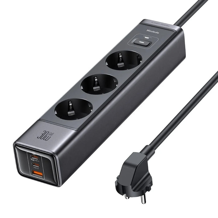 MCDODO CH-0620 EU Plug 6-in-1 30W GaN Surge Protection Power Strip (3 AC+2 USB-C+USB-A) - Black - 1